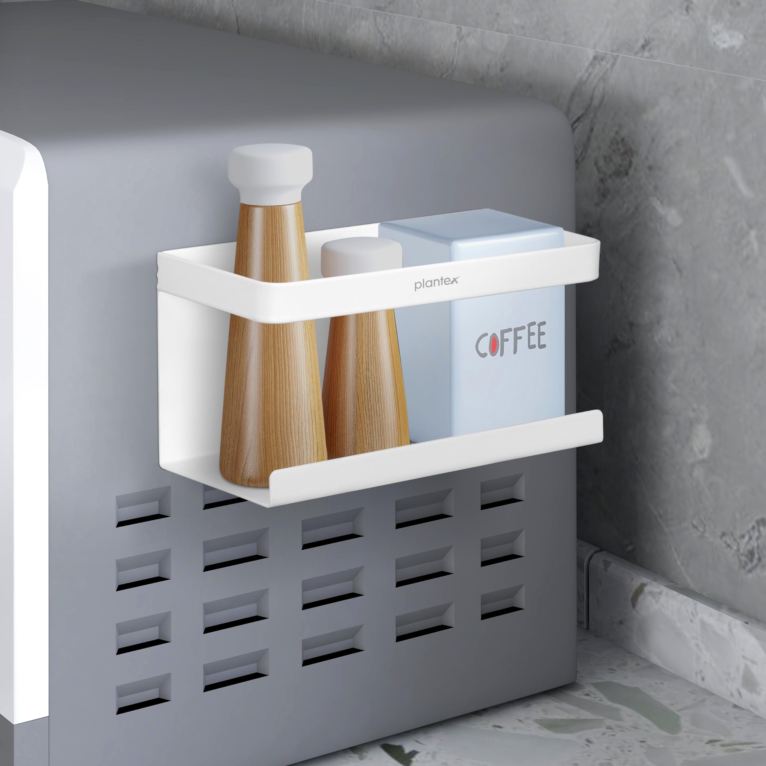 Plantex Carbon Steel Magnetic Shelf For Kitchen/Fridge Organizer Spice Rack/Shelf For Refrigerator - Wall Mount & Railing Mount, Floating Shelves (White) (B0C5HL7JD7) Amazon Price History, Amazon Price Tracker