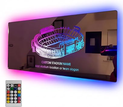 Personalized Football Stadium Mirror Light, Custom Light Up Name Sign for Wall with Multicolor Remote, Wall Mounted Led Night Light Neon Sign for Sports Fan, Kids, Christmas, Game Day
