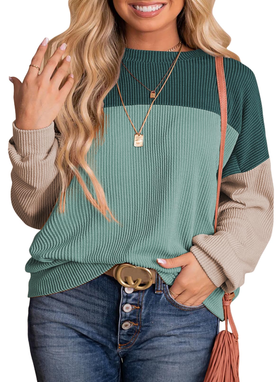 Eytino Plus Size Sweatshirt for Women Striped Colorblock Long Sleeve Crewneck Casual Loose Pullover Shirt Top(1X-5X)