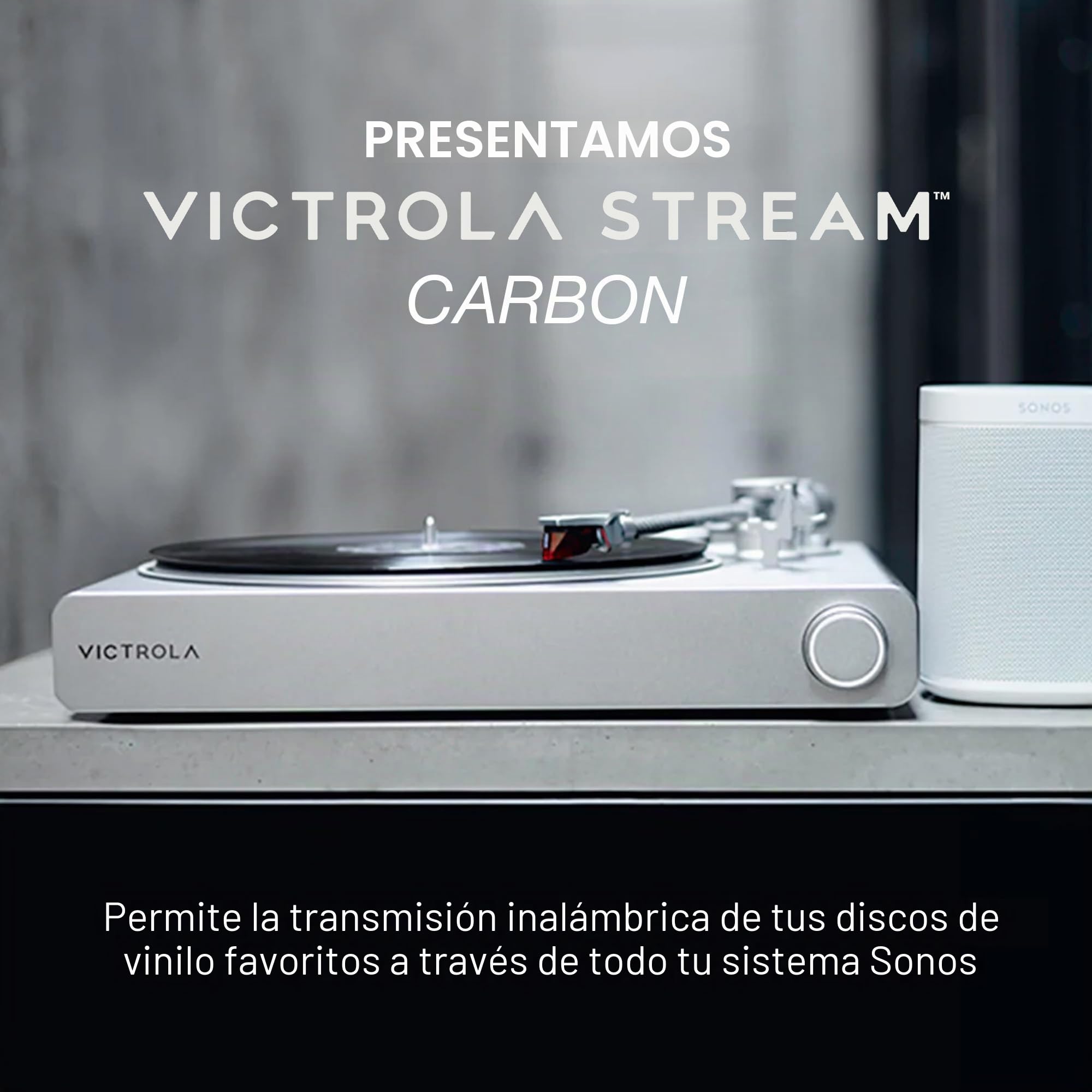 Victrola Stream Carbon – Tocadiscos Wi-Fi de 2 velocidades con Bluetooth, Compatible con Sonos, UPnP, Roon Ready, cápsula Ortofon 2M Red y Brazo de Fibra de Carbono (Negro)