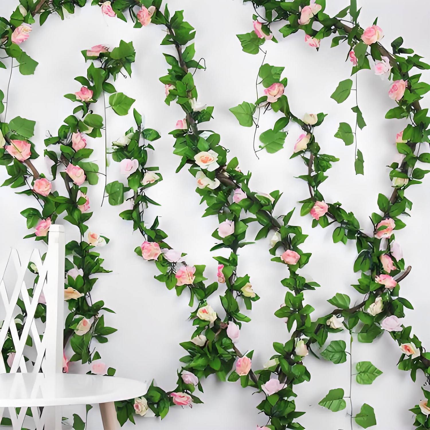 Musdoney 4Pcs 32.2 FT Fake Rose Vine Flowers Plants Artificial Flower Garland Hanging Rose Ivy Home Hotel Office Wedding Party Garden Craft Art Decor (Pink) - Image 7