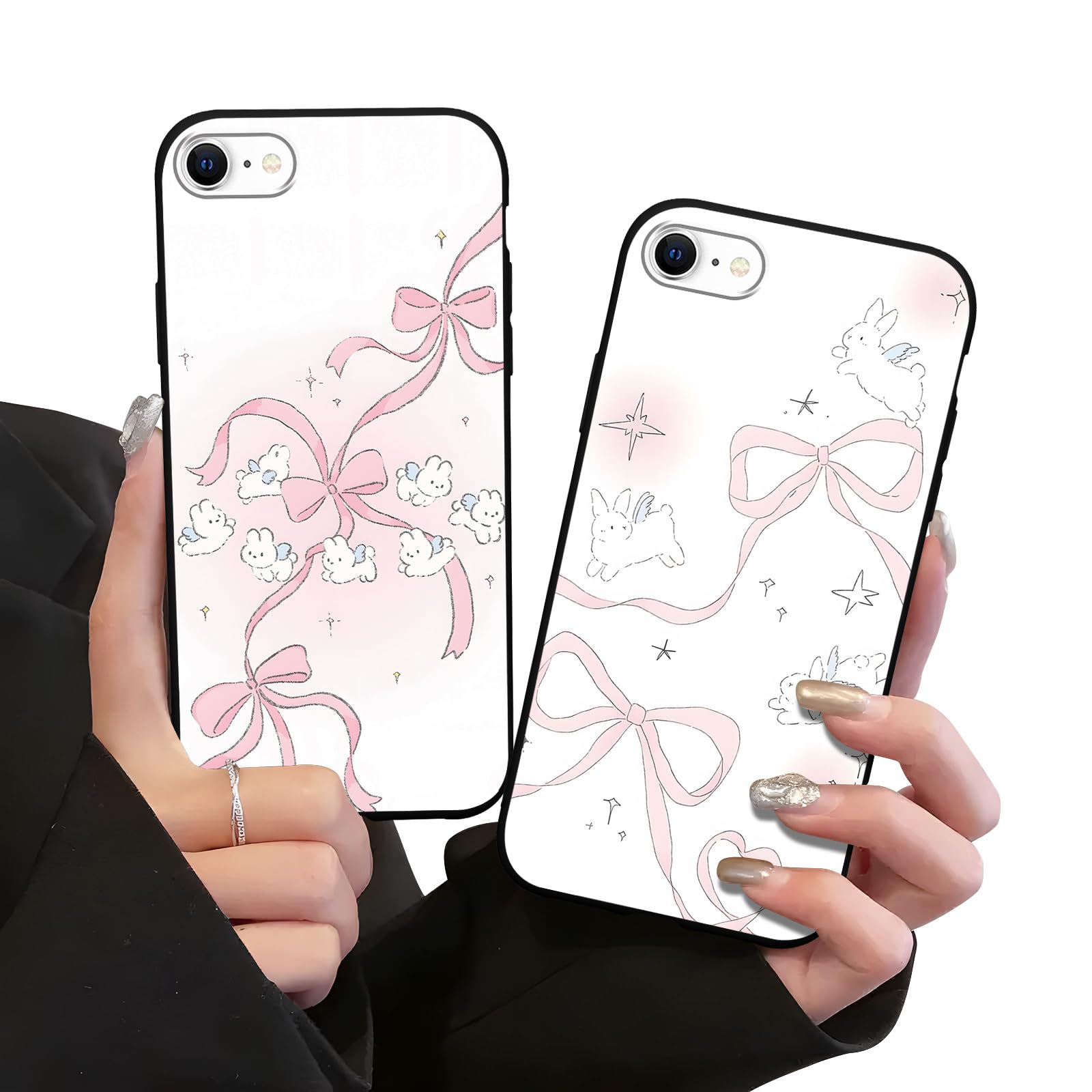 Zrutru 2 Pack Pink Bow Bunnies Phone Cases for iPhone 16e Pattern, Bows,Trendy Funda for Girls Women,Cute Bunny Rabbit Pattern Protective Shockproof