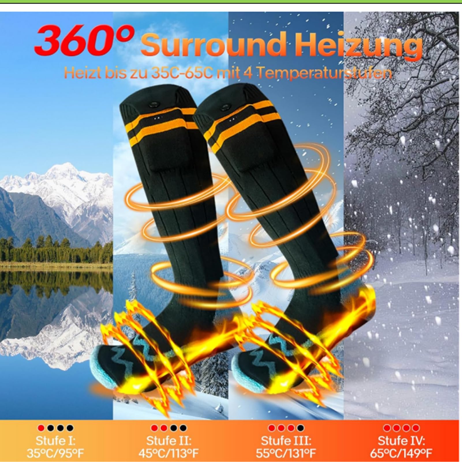 Calze riscaldate ricaricabili con batteria da 5000 mAh e 4 impostazioni di temperatura – per uomini e donne