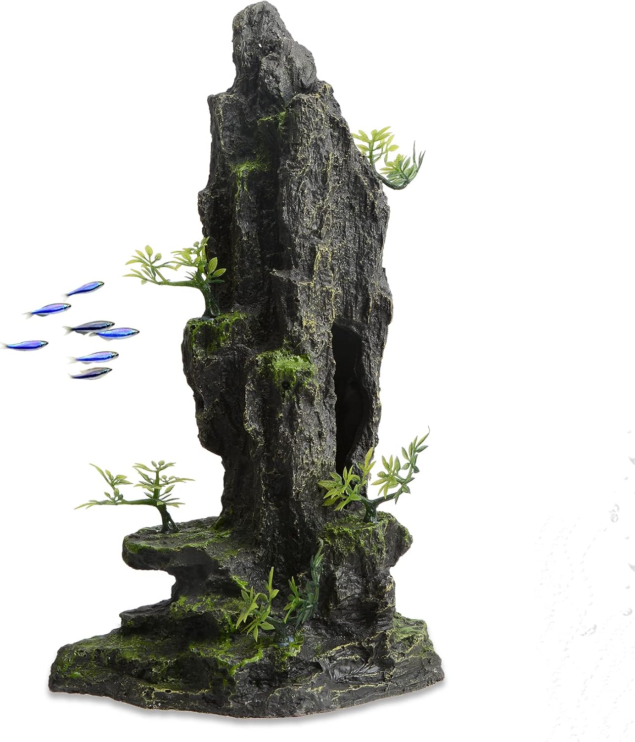 Fish Tank Decorations, 14.4” Tall Mountain View Stone Aquarium Ornament, Artificial Mountain Hill View Stone Rock Cave Fish Hiding Cave for Betta Amano Shrimp Cichlid to Play,Hide and Rest – A