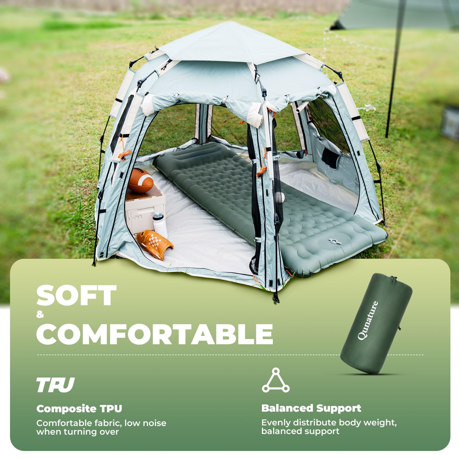 Matelas de camping pour camping en plein air, lit de camping gonflable ultra léger avec oreiller intégré, coussin d'air, sac de transport – Compact et léger équipement de camping essentiel
