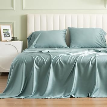 PHF Soft Tencel Lyocell Sheet Set Queen Size for Hot Sleepers, 4 Pieces Silky and Breathable Eucalyptus Bed Sheets with Deep Pocket, Luxury Bedding Set for All Season, Tidewater