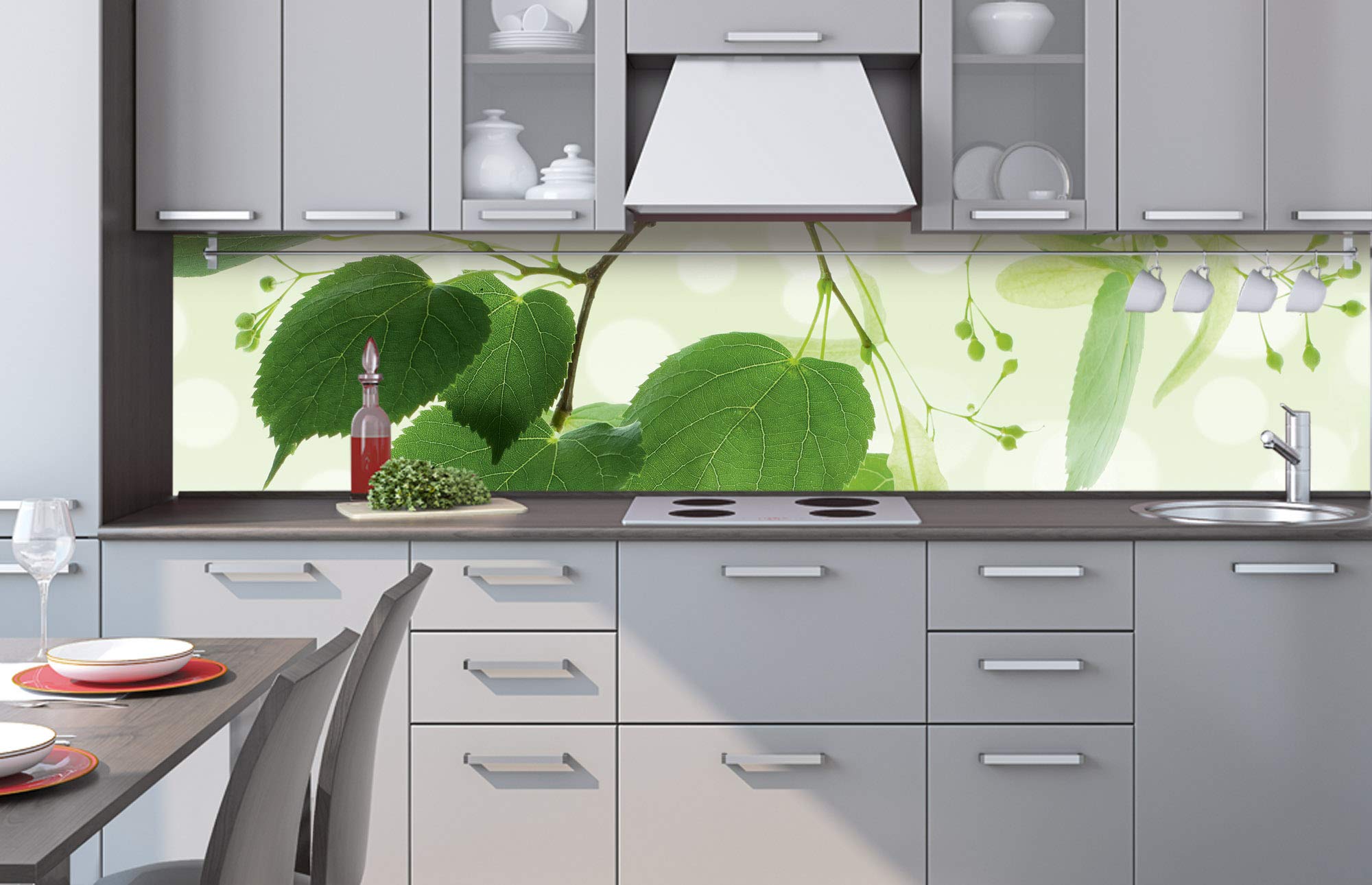 DIMEX LINE Paraschizzi Auto-Adesiva per la Cucina Foglie Verdi 260 x 60 cm | Resistente all’Acqua | QUALITA‘ Premium