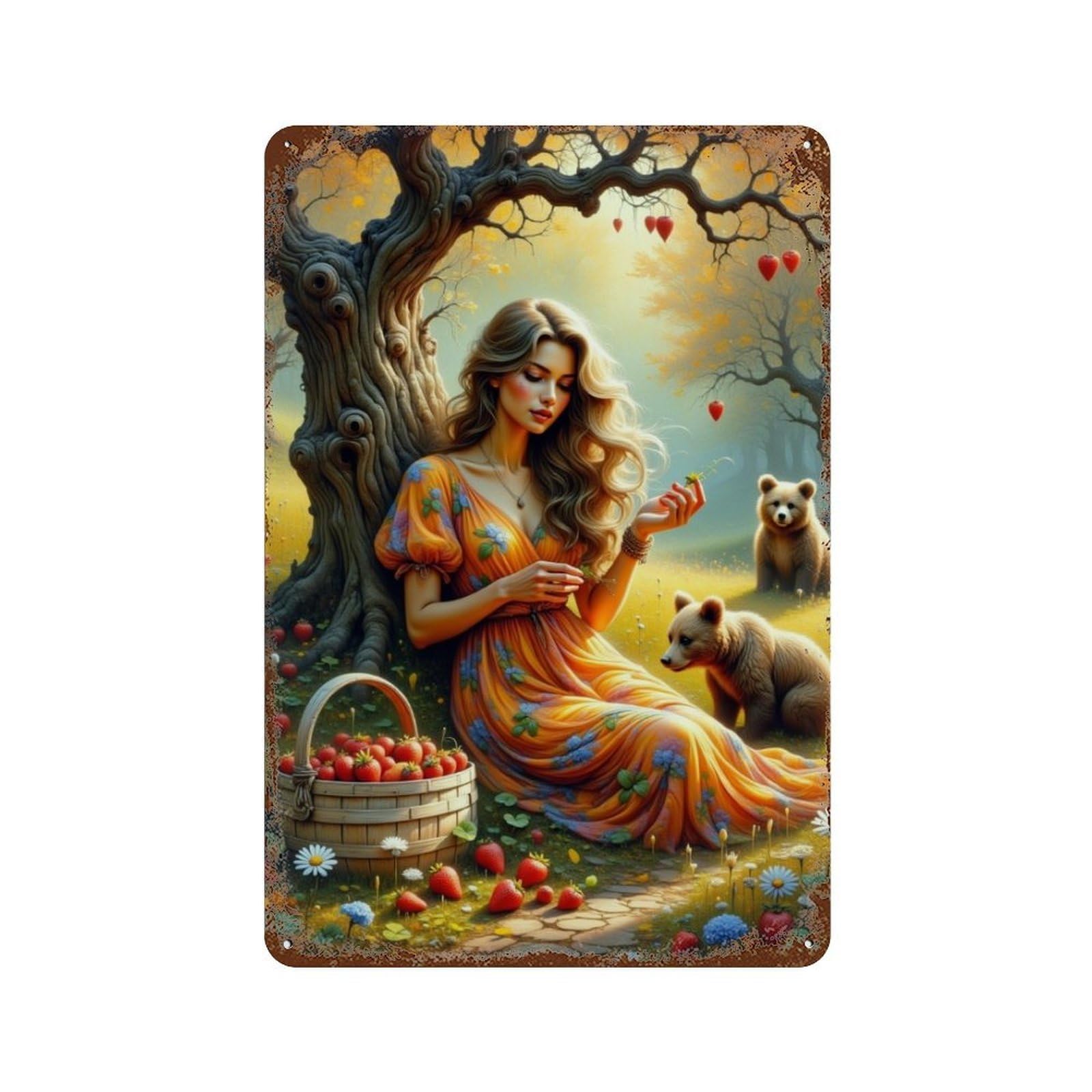 Strawberry Forest Fantasy Vintage Metal Tin Sign 11.8"x7.9", Farmhouse Wall Decor for Garage, Bar And Workshop Decor