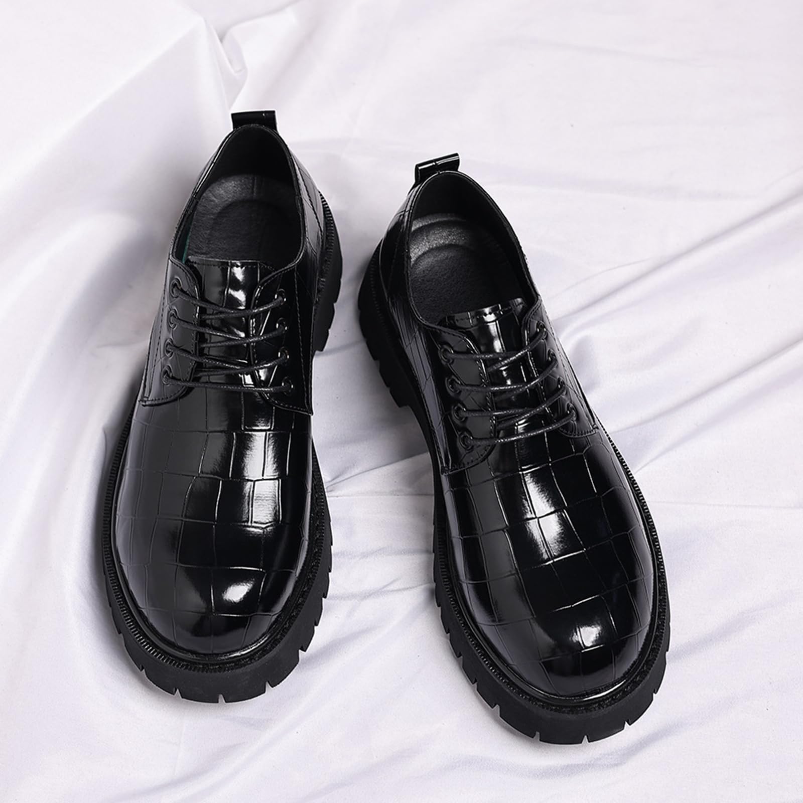 Scarpe Eleganti da Uomo con Lacci | comode, Antiscivolo, in Pelle , Punta Arrotondata, Plateau, Oxford, Festa, Formali