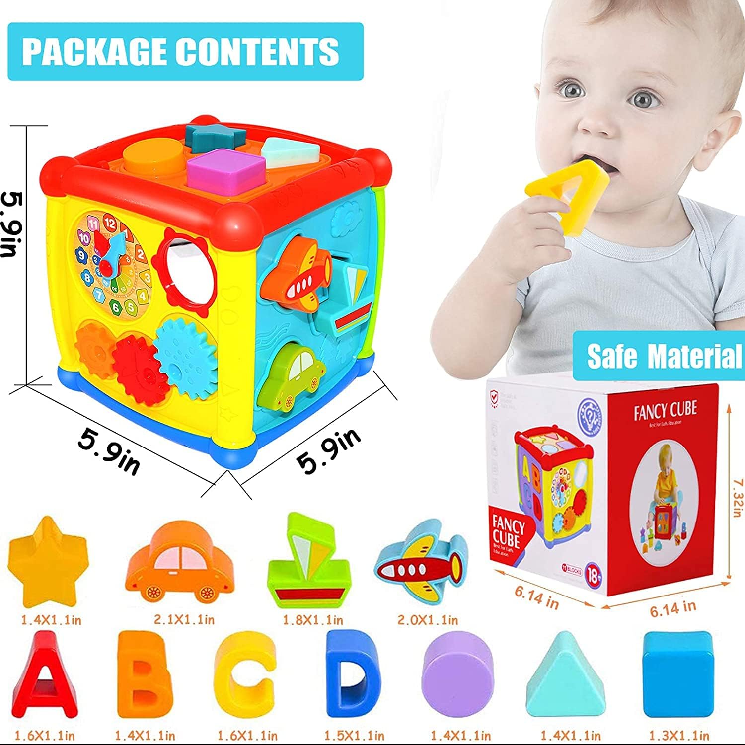 ALUCK 6 in 1 Multipurpose Activity Cube Baby Toys 18 Month Baby Musical Color Shape Sorter Toy