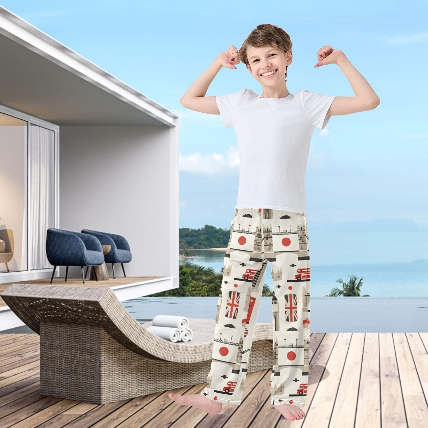 visesunny Boys' Pants London Elements Pattern Jogger Pants Elastic Waist Long Bottoms Trousers S-XL