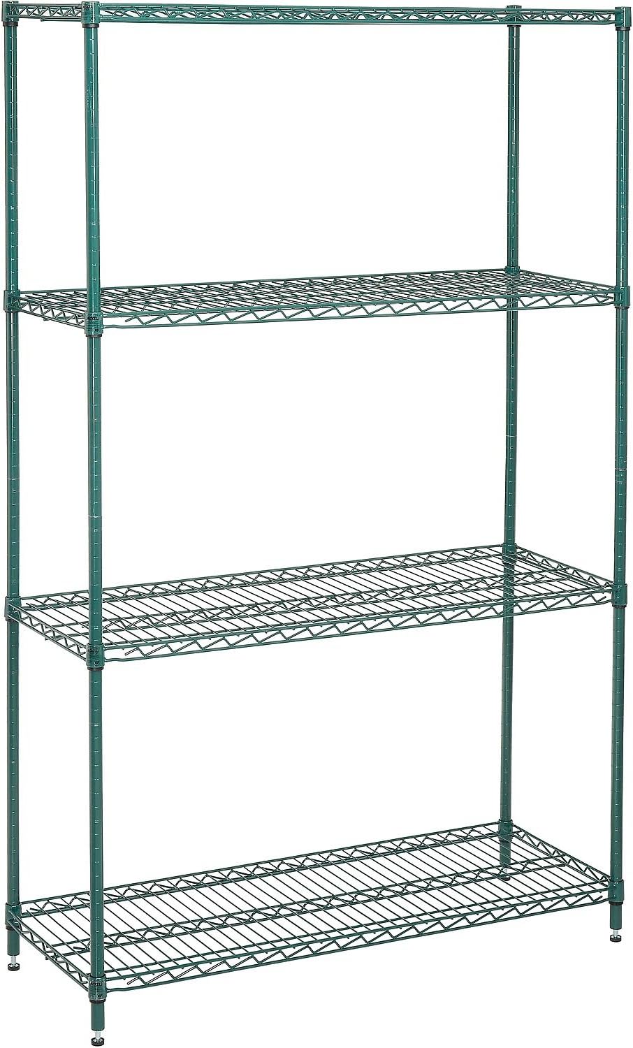 Nexel Economy Wire Shelving Starter Unit, 4 Tier, Green Epoxy, 24"W, x 36"L, x 74"H