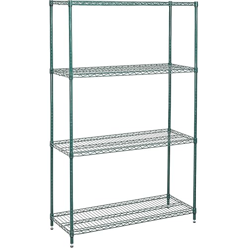 Unidad de inicio de estantería de alambre económico, 4 niveles, epoxi verde, 24"W, x 36"L, x 74"H