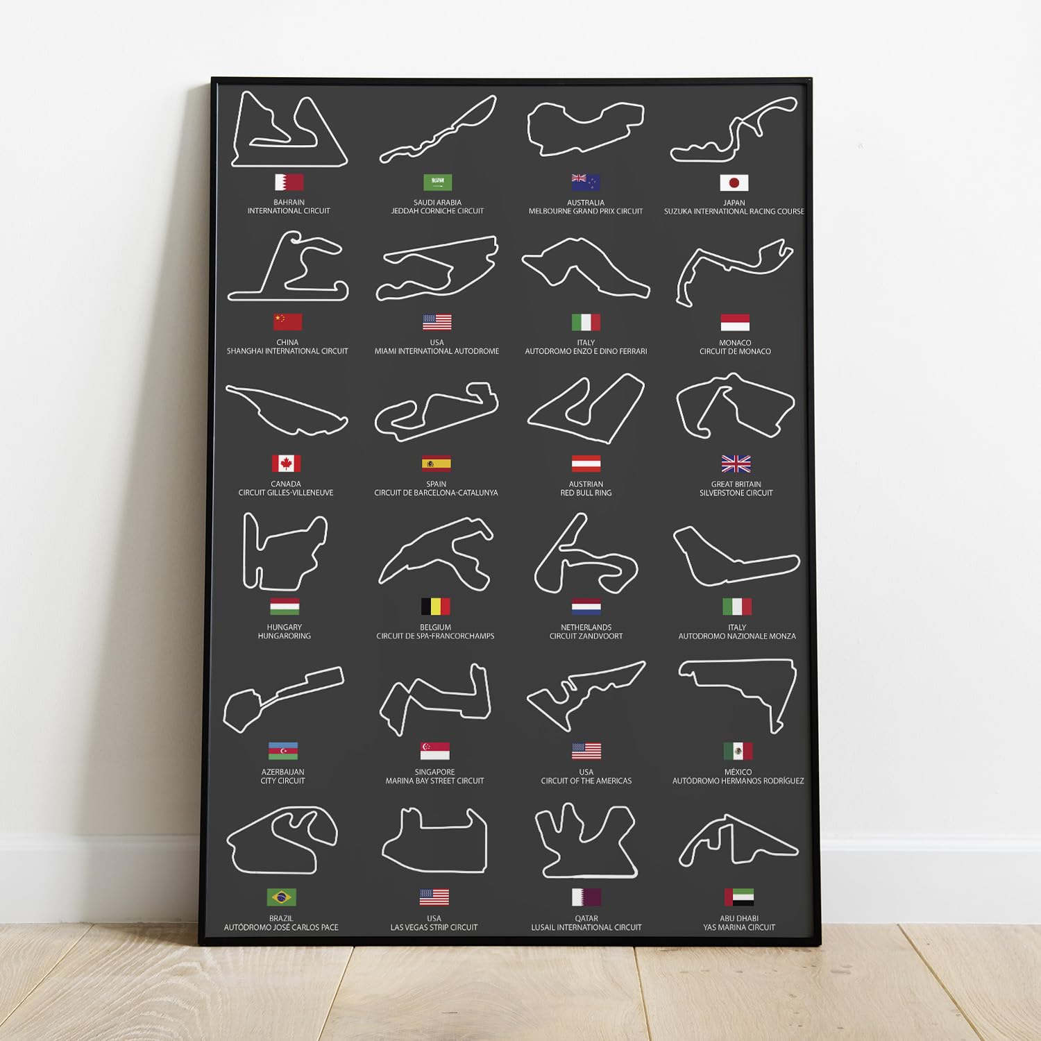 OCMM Formula One F1 Track Circuit Layouts Chart 24 Circuits Poster A2 Size - Perfect for any motor racing fan and enthusiast.