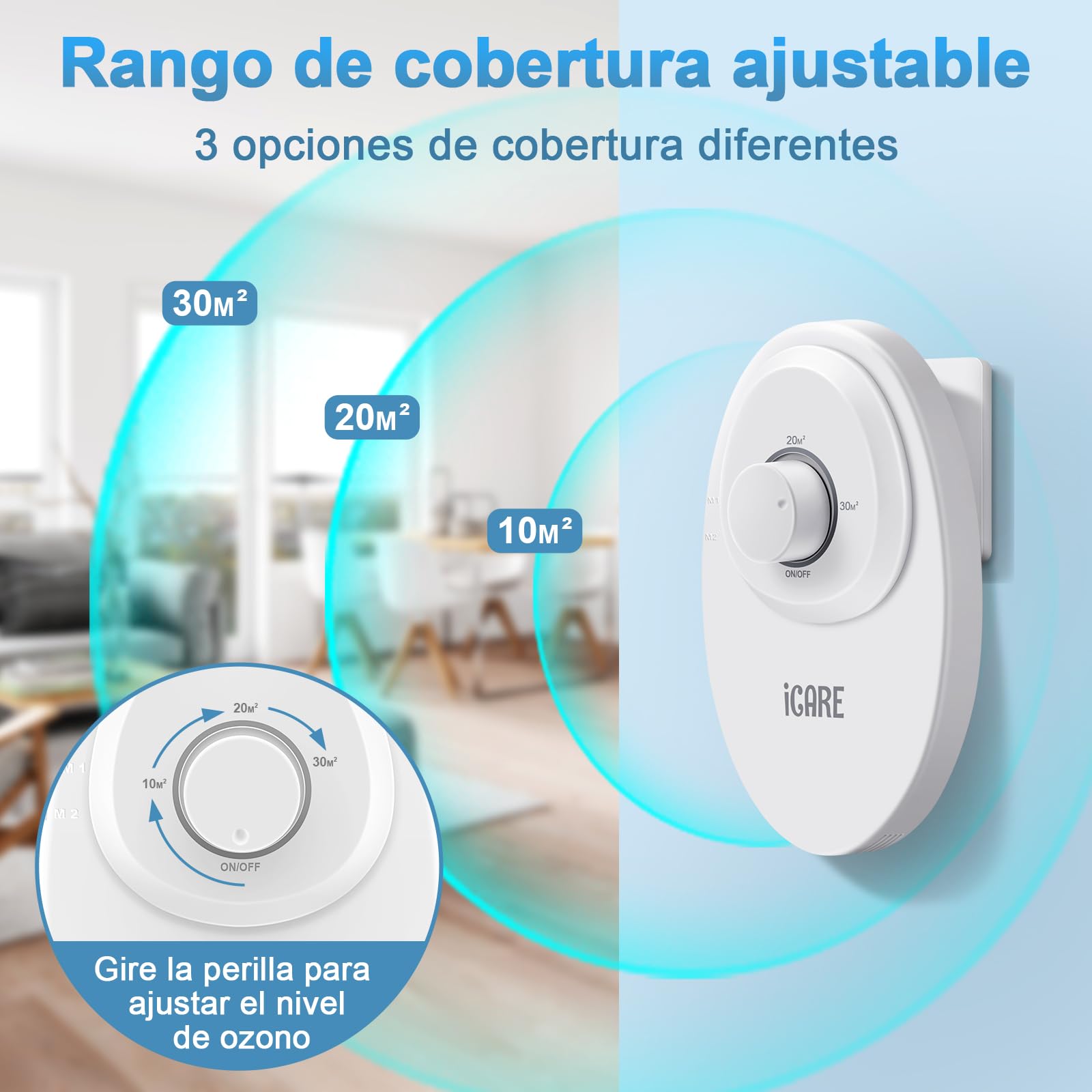 ICARE Generador de Ozono Purificador de Aire, 120 mg/h Ionizador de Aire, Eliminador de Olores Mascotas, Fácil de Usar, Maquina de Ozono para 30m² Baño, Cocina, Humo, Coches, Mascotas, Formaldehído — view 5