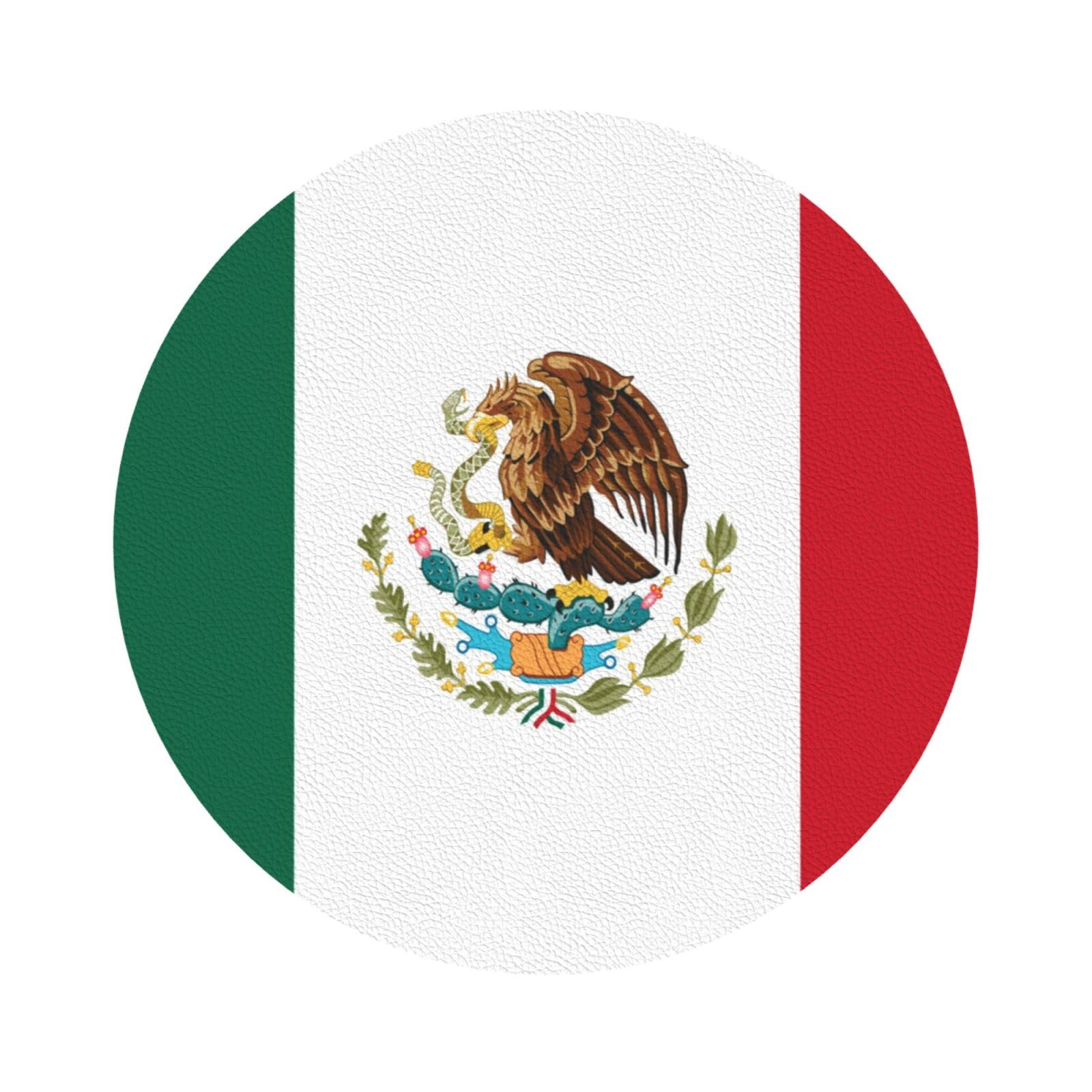Flag of Mexico PU Leather Coasters Set of 6 Round Drink Coasters