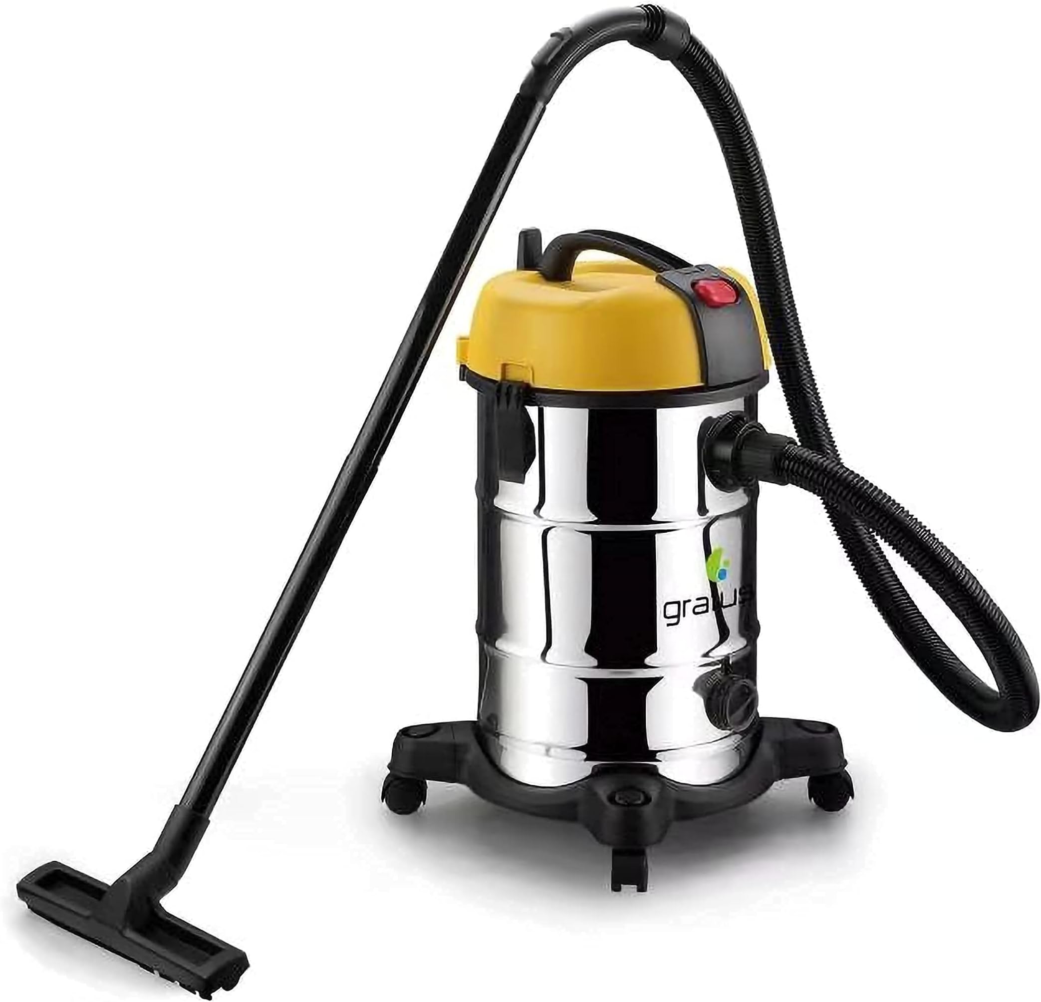 GRATUSWet/Dry/Blow Canister Vacuum Cleaner GR-WVC2213AC,1300Watts Motor, Stainless Steel Body, 30Ltr SS Tank, Multi Filtration and 1year warranty (1300 Watts)