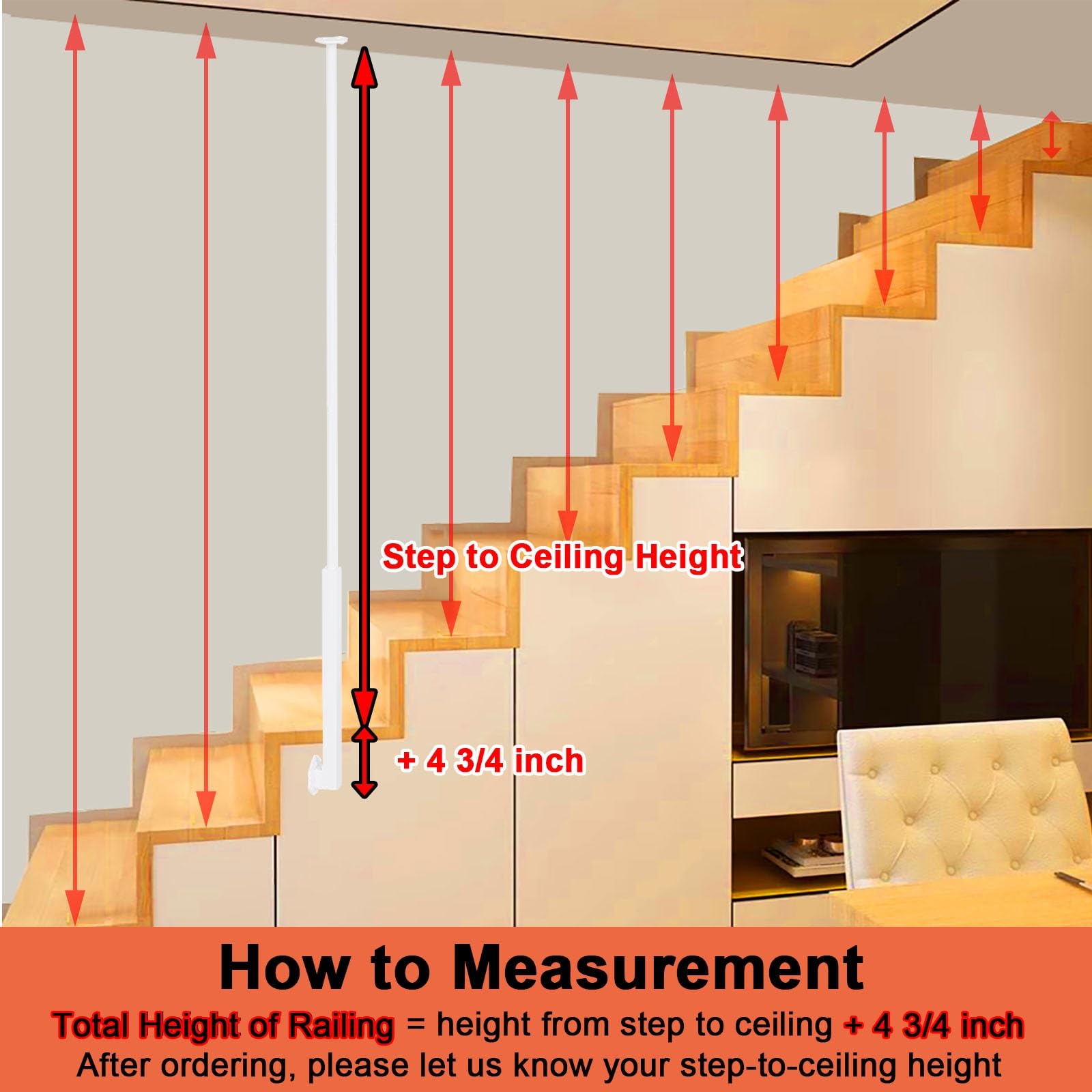 Ringhiere per Scale Balaustre per Scale Bianche Fai da Te Personalizzate, Ringhiere per Scale Interne in Metallo per Loft, Hotel, Ville, Uffici, Colonne per Balaustre(H 135 CM)