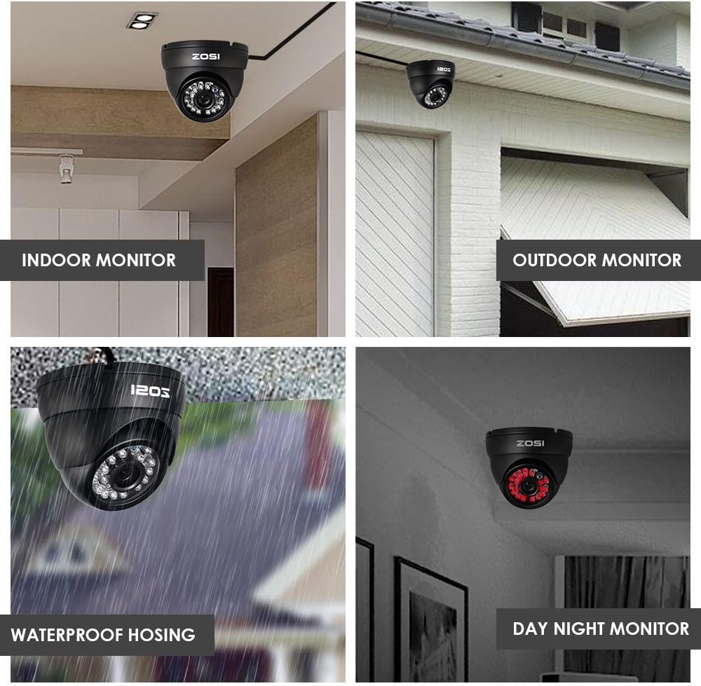 ZOSI 4 Pack 1080P Security Cameras 2.0MP Outdoor Indoor with 3.6mm 24PCS Infrared IR Lens Day Night CCTV IR Cut Surveillance Security Camera Black (Renewed)