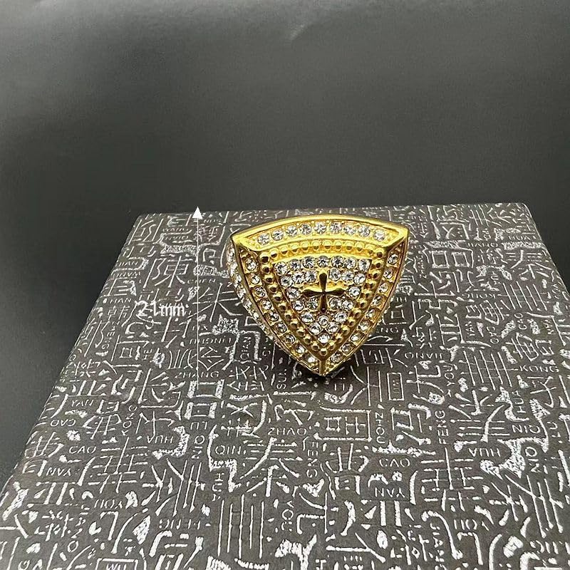 Fanshu Stainless Steel Titanium Iced Out Bling Armor Shield Templar Christian Holy Cross Hip Hop Biker Rings for Men Women Couple Friends Gift AAA Zircon Gold Plated Fashion Jewelry - Image 5