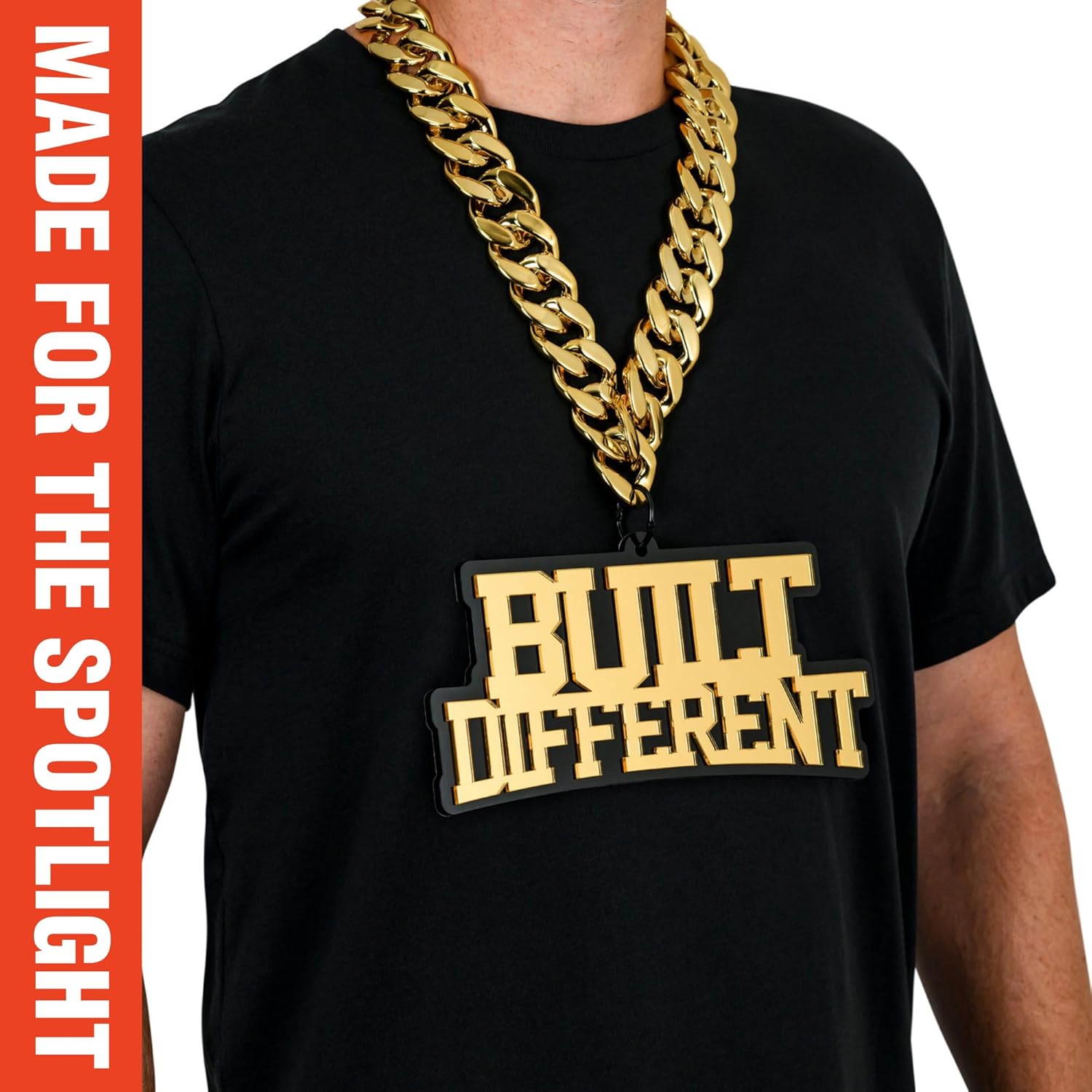 TrophySmack 'Built Different' Turnover Chain - Chrome Gold & Black Acrylic