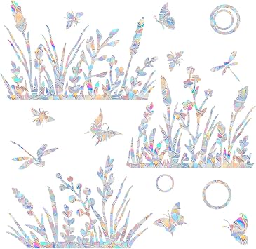 Flower and Grass Anti-Collision Decals - Save Birds from Window Collisions, Reusable Vinyl Rainbow Window Stickers