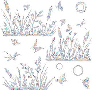 Flower and Grass Anti-Collision Decals - Save Birds from Window Collisions, Reusable Vinyl Rainbow Window Stickers