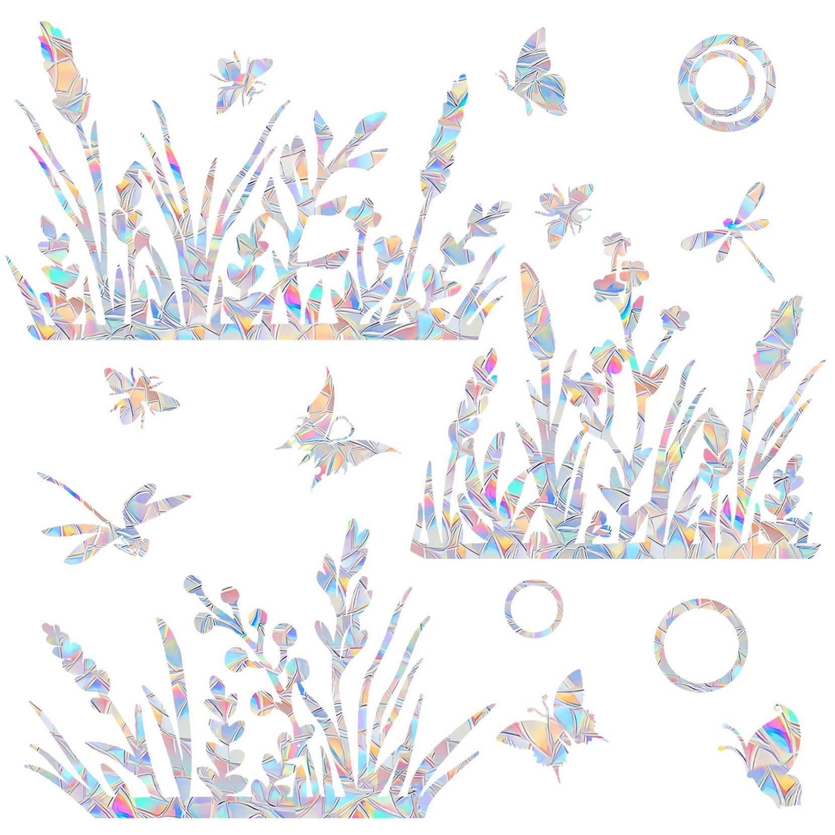 Flower and Grass Anti-Collision Decals - Save Birds from Window Collisions, Reusable Vinyl Rainbow Window Stickers