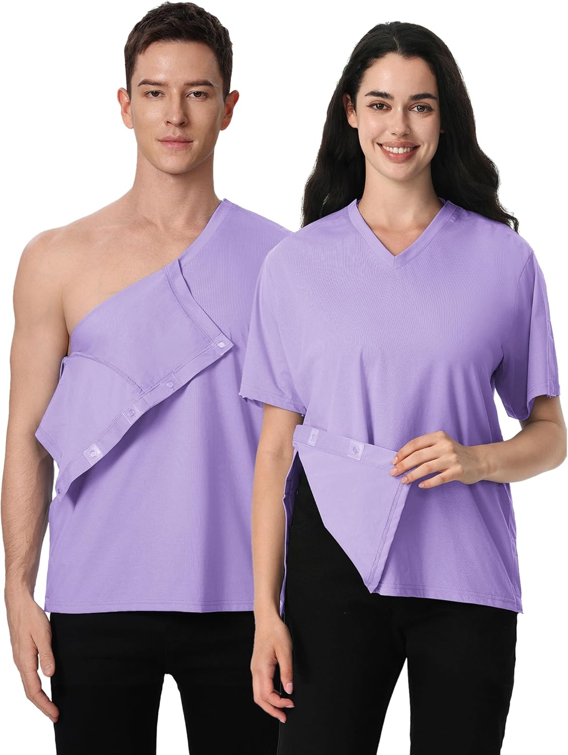 Magnetic Buttons Post Shoulder Surgery Recovery Shirt for Men V-Neck Tear Away Adaptive Chemo Port Clothing for Women