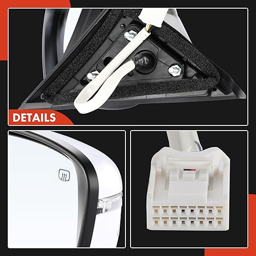 Miniatura 8 de A-Premium Espejo eléctrico para puerta del lado del pasajero, compatible con Nissan Rogue 2017-2020, espejo retrovisor exterior plegable manual con