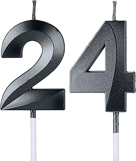 Black 24th & 42nd Birthday Candles for Cakes, Number 24 42 Candle Cake Topper for Party Anniversary Wedding Celebration Decoration