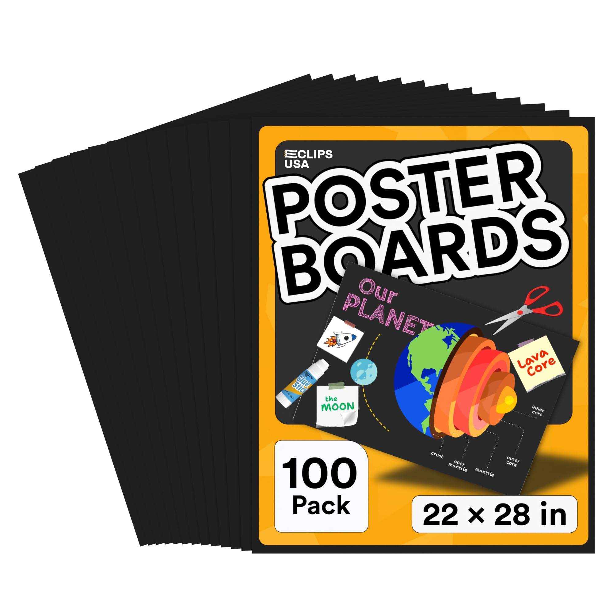 Poster Board Black Poster Paper 22x28 Black Poster Board Bulk Posteboard School Supplies (100 Pack)