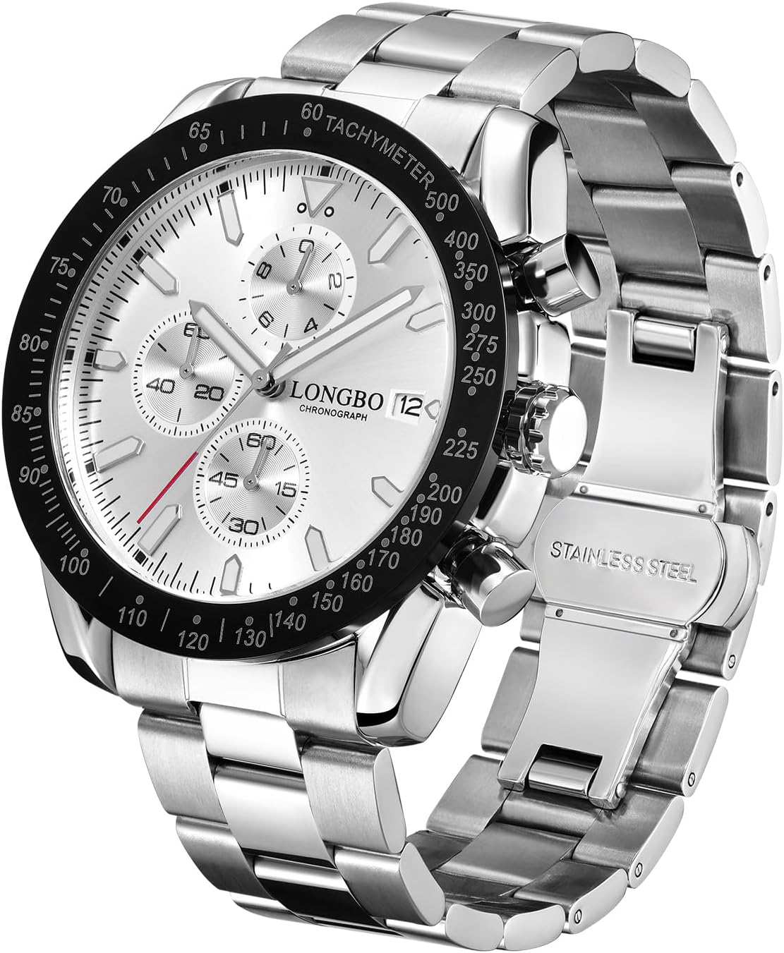 Men's Watch Elegant Wrist Watch for Men Stainless Steel Band Mineral Glass Waterproof Classic Dress Watch Idea Gift for Men(Silver Black)