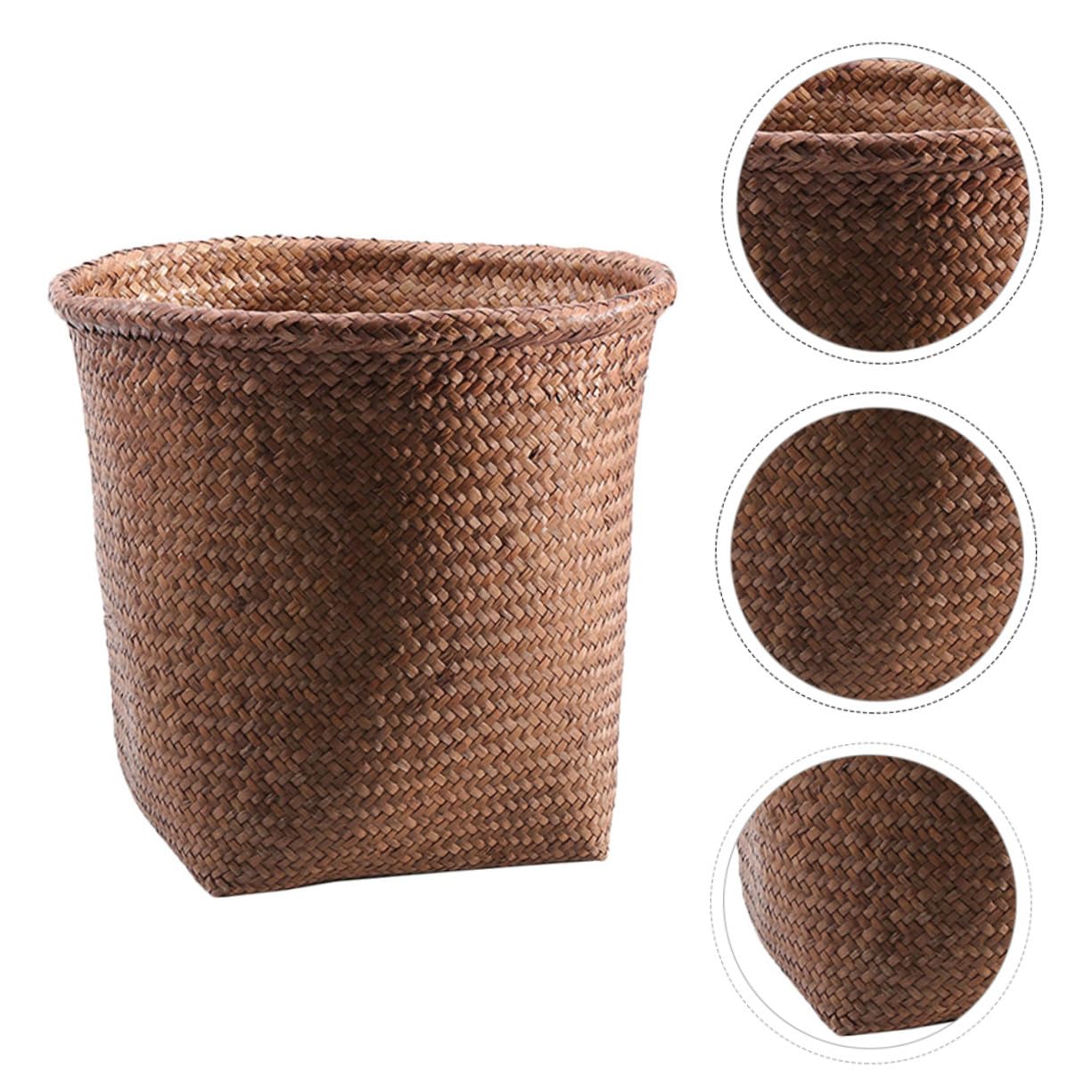 Woven Trash Can Decorative Storage Basket with Smooth Edges Hand-Woven Frame for Bedroom Bathroom Office Home Organization