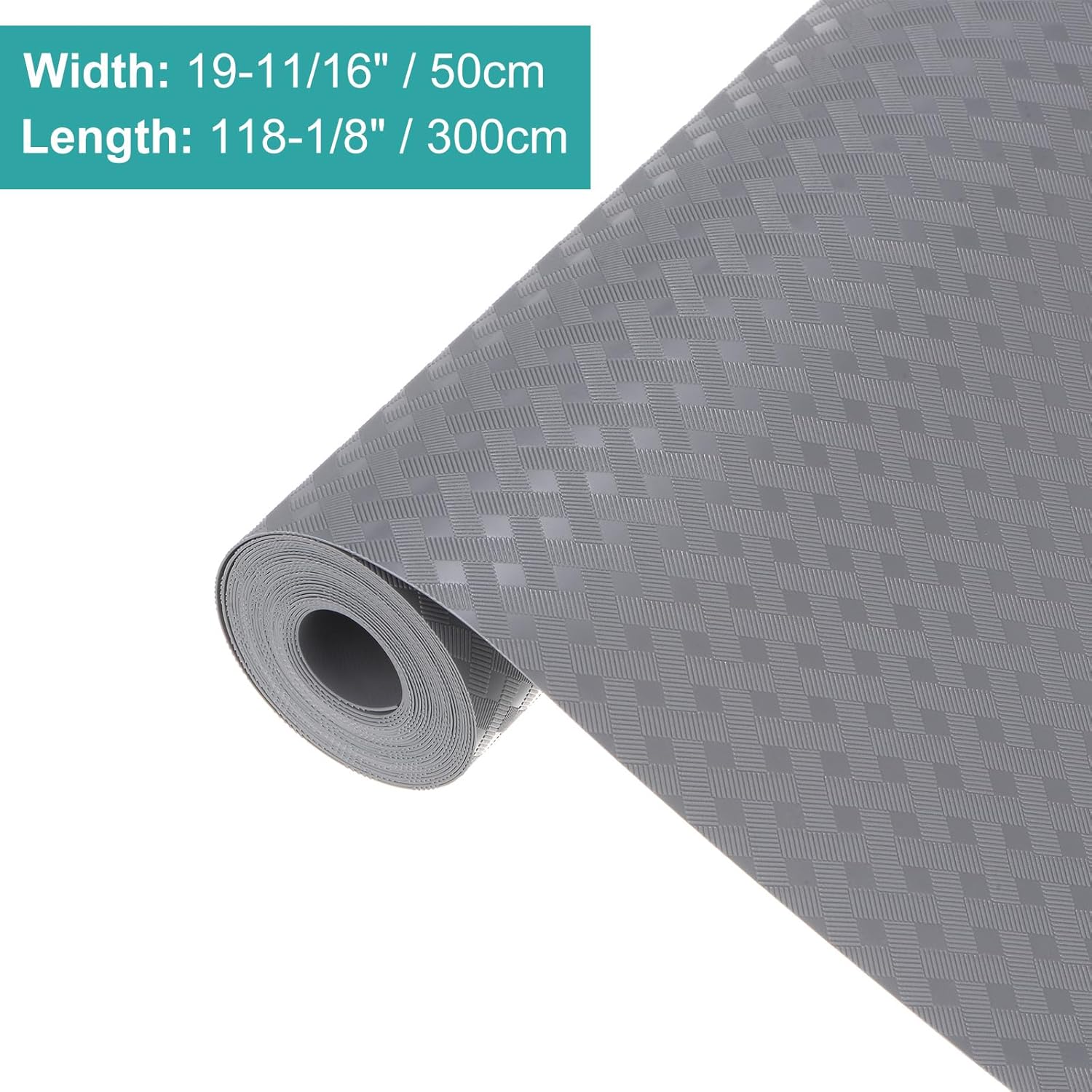 HARFINGTON Shelf Liner, Non-Slip Drawer Liner 19-11/16" x 118-1/8" EVA Material Liner with Braid Pattern for Kitchen Cabinets Cupboard Refrigerator, Gray