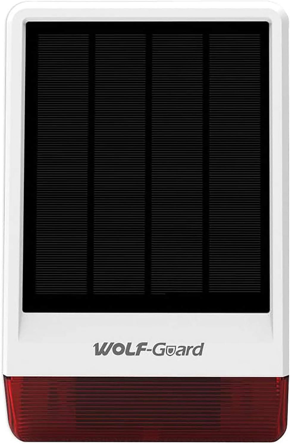 Rear view of the Wolf-Guard JD-W06 Wireless Solar Siren Alarm System with power adapter