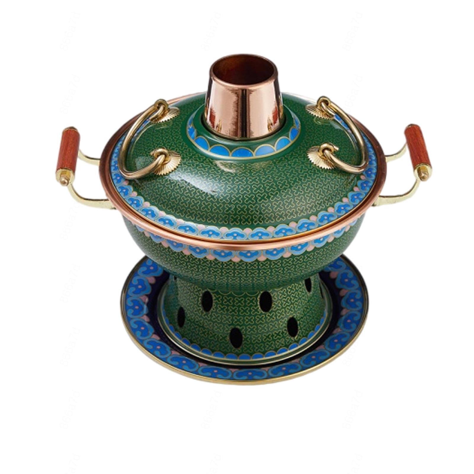 asdchZen Copper Hot Pot,For Steaming Boiling Stew Household Alcohol Stove Small Hot Pot Cloisonne Pure Copper Old-Fashioned Pot Hot Pot,E,L