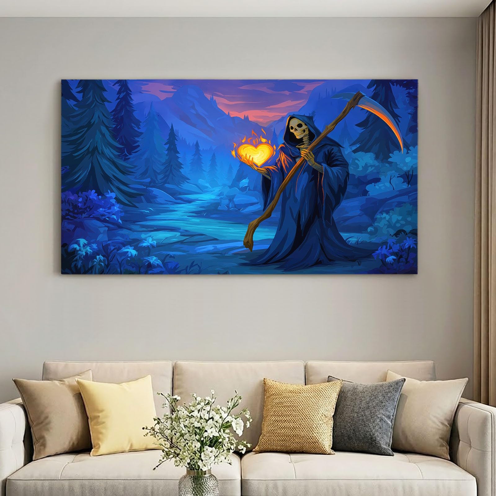 Stampa artistica da parete su tela con cornice gotica fantasy, stampa artistica da parete con cuore di fiamma, decorazione da parete, per camera da letto, soggiorno o ingresso, decorazione per la casa