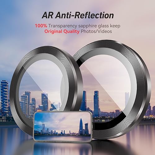 Miniatura 4 de Jeluse Paquete de 3 x 2 protectores de lente de cámara compatibles con iPhone 15 Pro MaxiPhone 15 Pro, cubierta de vidrio templado 9H, protección