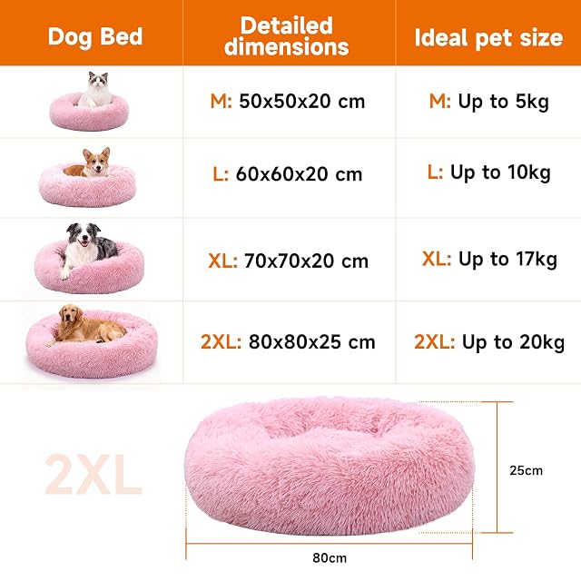 Foto 4 de 6 de MDDK DY Cama para Perros Medianos 80 cm Redonda Lavable de Felpa Suave Rosa