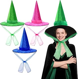 3 Sets Halloween Fairy Hats Green Blue and Pink Fairy Wizard Hat for Halloween Witch Costume Cosplay Party