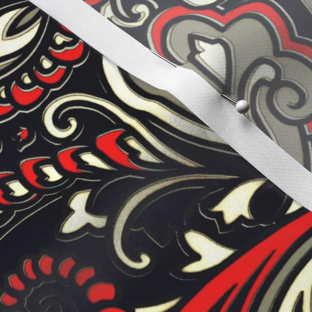 Spoonflower Fabric - Large Paisley Black Red Gray White Fashion Printed on Satin Fabric by The Yard - Sewing Lining Apparel Fashion Blankets Decor