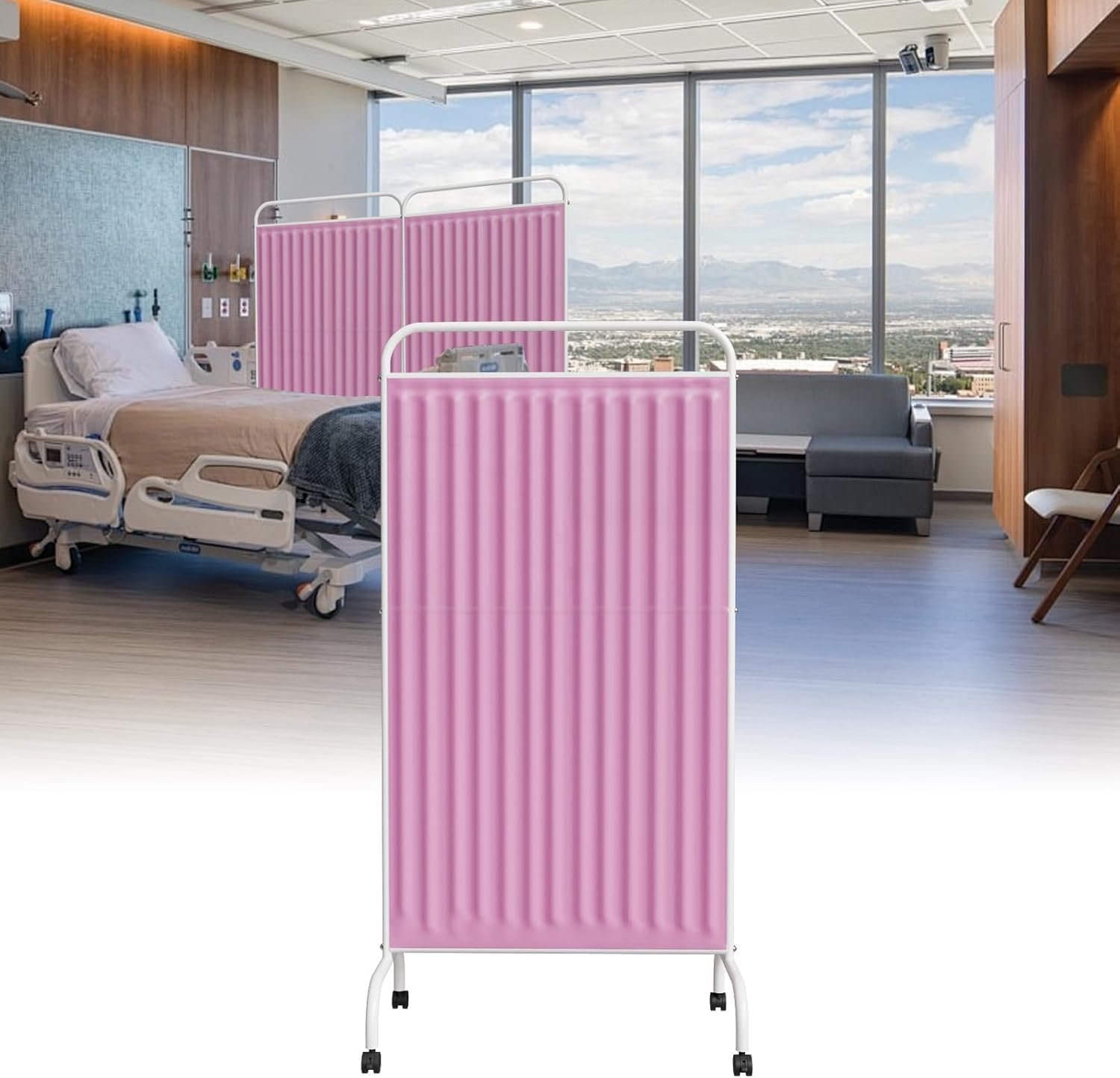 6FT Medical Privacy Screen with Wheels, Portable Medical Room Divider with Lockable Casters, Freestanding Room Partition Wall Divider for Hospitals Clinics Bedrooms Beauty Salon (1, White)