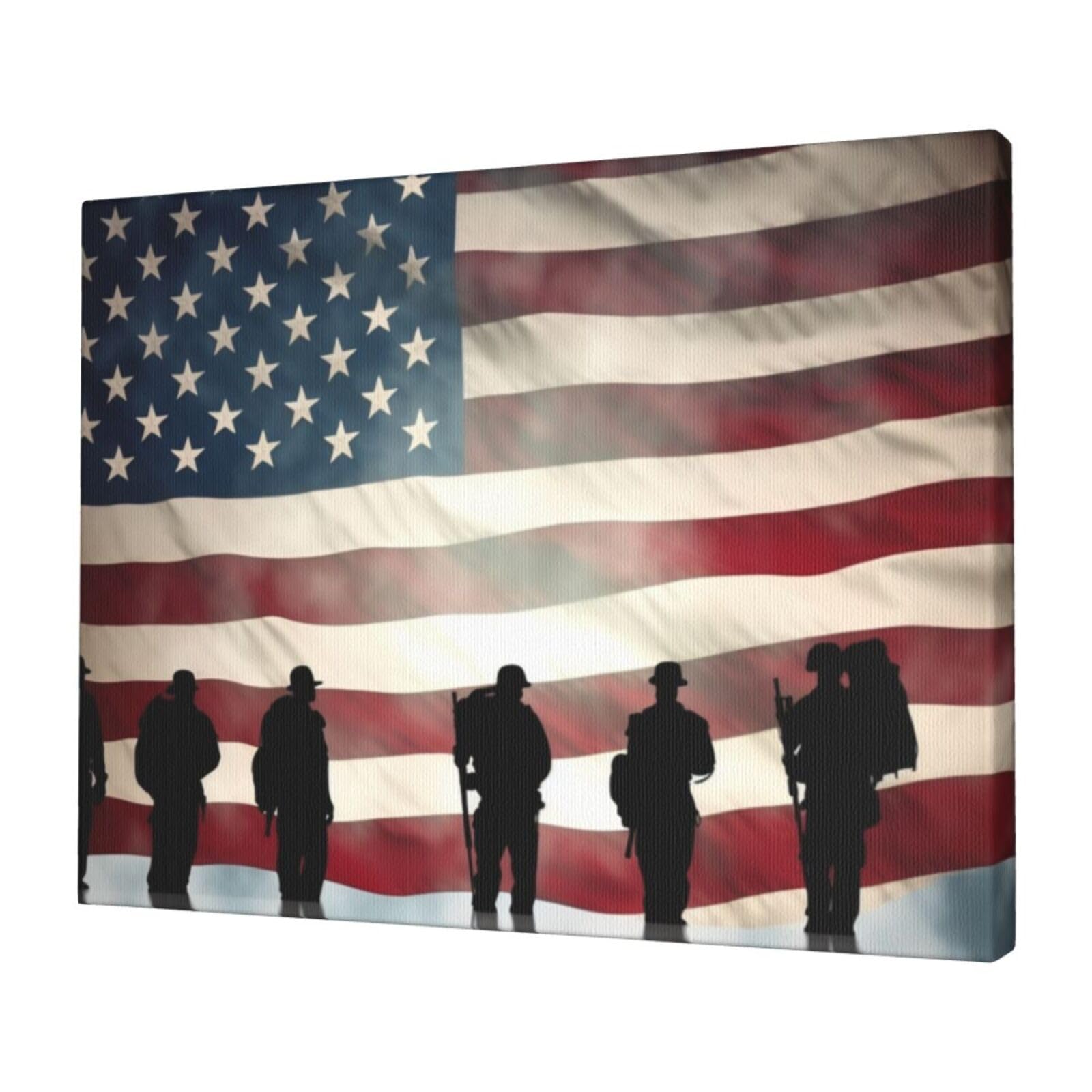 KLOPH American Flag Veterans Day Canvas Wall Art for Living Room 12"x16" Modern Artwork Painting for Bathroom Hanging Canvas Prints Aesthetic Wallart for Bedroom Kitchen Office Wall Decor