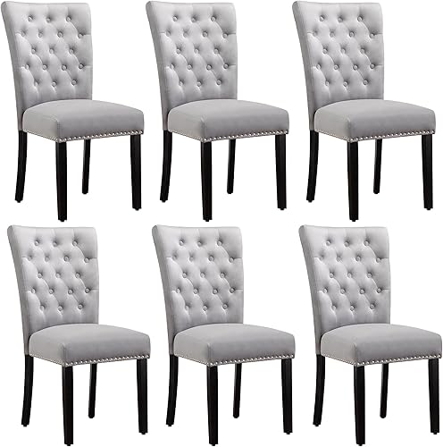 Miniatura 17 de Juego de 4 sillas de comedor de cocina de terciopelo, silla de comedor tapizada Parsons, silla decorativa de madera con ribete clavado, azul