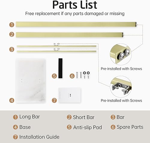 Miniatura 9 de KES Toallero de pie con base de mármol, toallero de 2 niveles para suelo de baño, diseño estable mejorado, toallero en forma de T, dorado, acero
