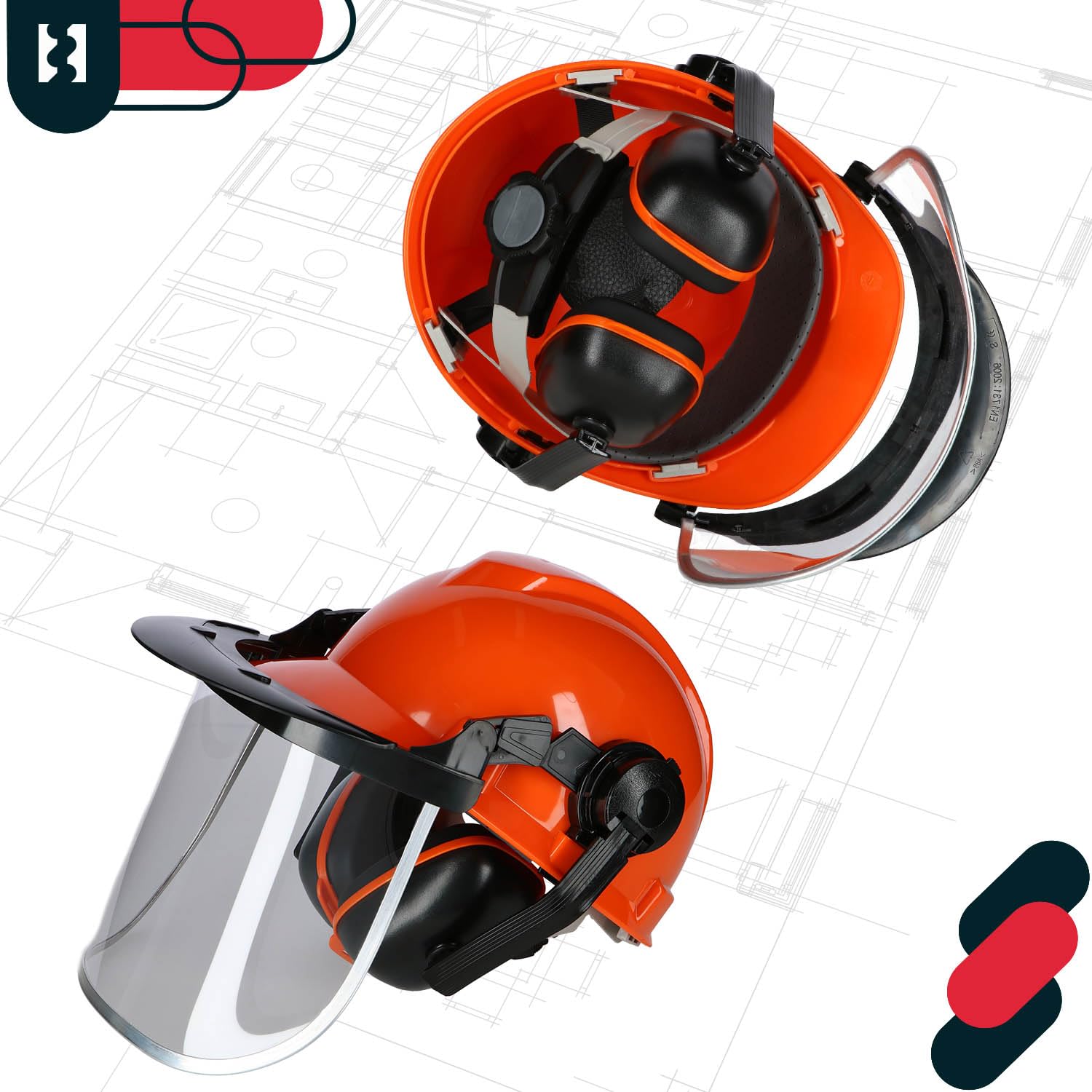 KOTARBAU® Schutzhelm mit Gehörschutz und Visier Kompletter Satz
