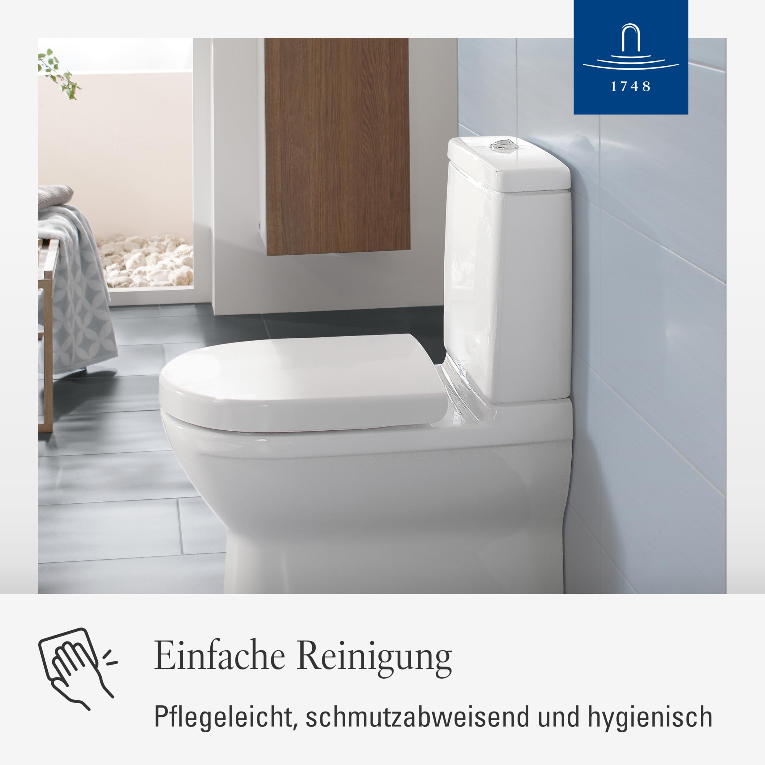 Villeroy & Boch O.novo WC-Sitz, D-Form – Weiß Alpin, glänzend | Mit Edelstahl-Scharnieren, aus bruchsicherem Duroplast, Original Ersatzteil, 9M406101