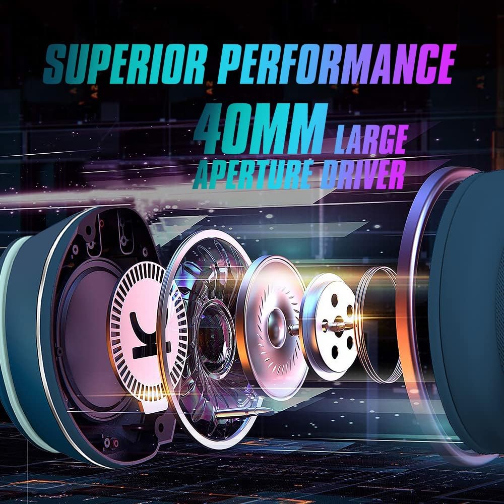 Gaming Headphone Wired USB Connect 7.1 Surround Stereo Over Ear Cat LED Light Fit Adult & Kid Foldable Headset with Mic for PC Game Laptop Pad H03 Navy Blue