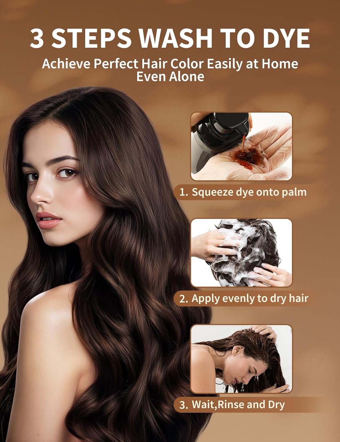 AKOIIN Hair Dye Shampoo for Gray Hair, 30-Minute Hair Color for Men & Women, Ammonia-Free, Gentle on Scalp, Dark Brown, 500ml / 17.6 fl oz